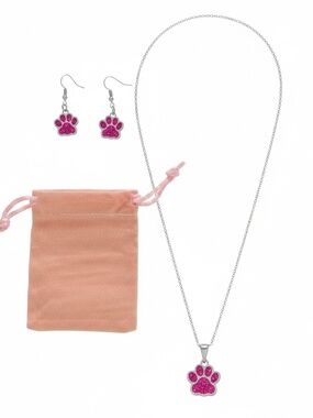 Earrings and necklace with dog paw print.  You select the color.